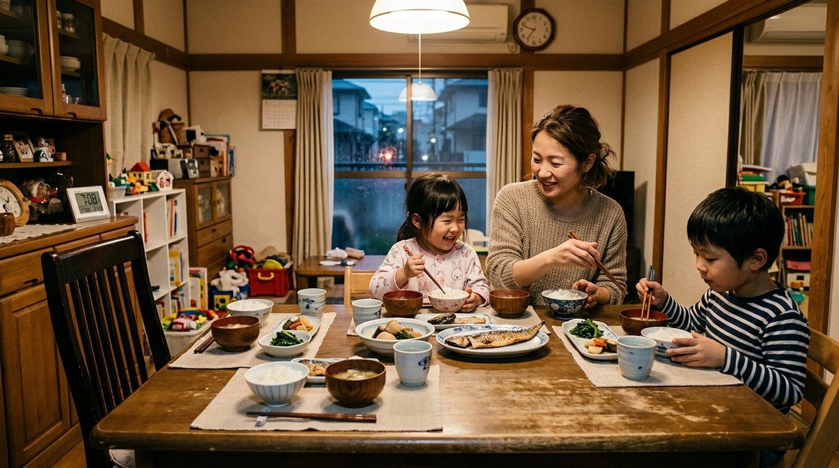 父親の空席がある家族の夕食の食卓